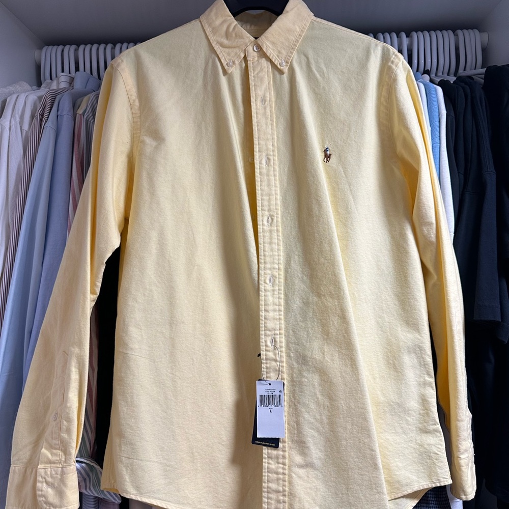 Faded yellow polo Ralph Lauren Oxford shirt size large classic fit